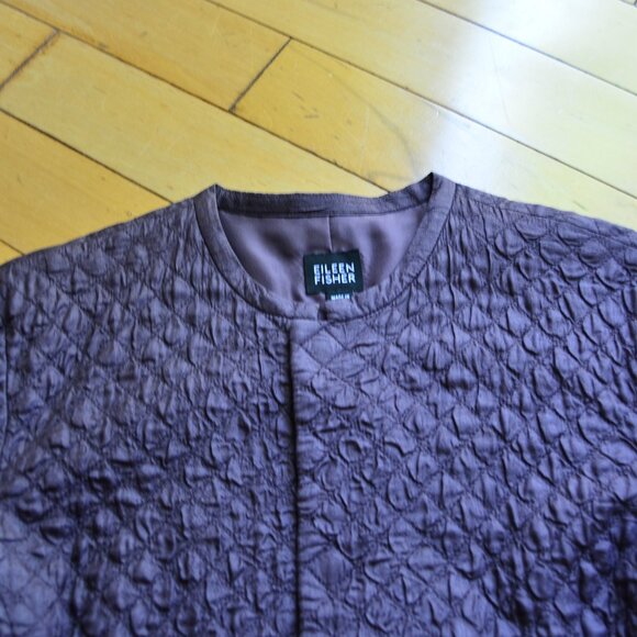 Eileen Fisher plum quilted lined 100% silk jacket W pockets Size S - Picture 2 of 15
